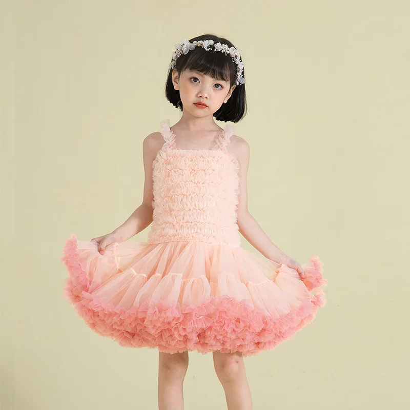 2024 Children\'s Clothing Summer Girls Tutu Dress Suspender Puff Skirt  Mesh Princess Dress Children\'s Day Performance Clothes