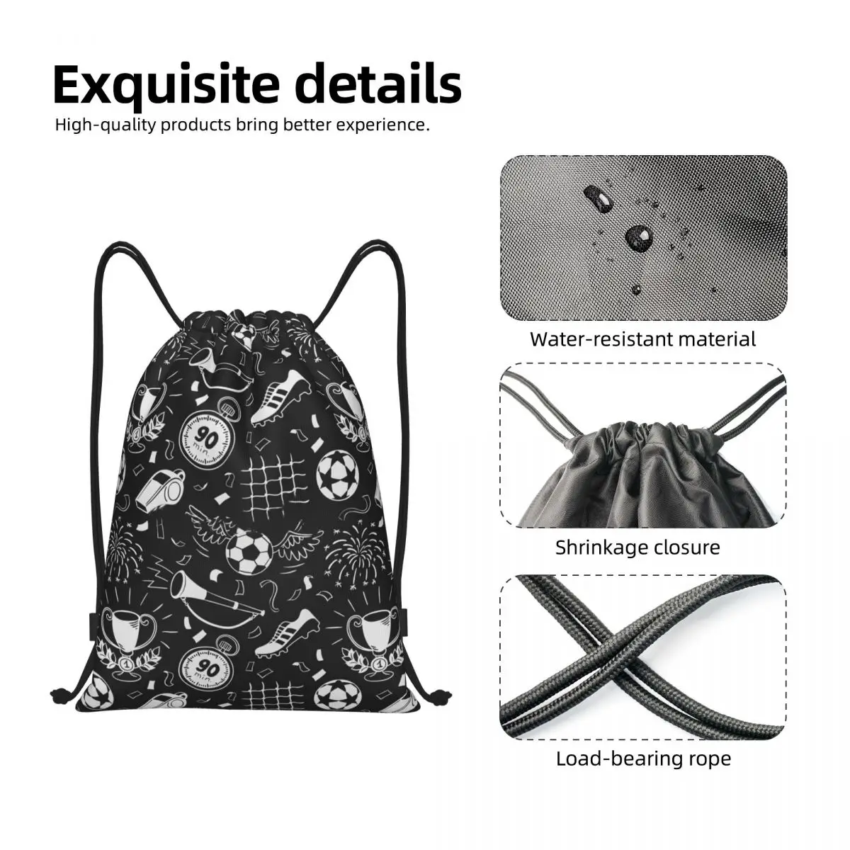 Futebol e Futebol Padrão Drawstring Mochila, Sports Gym Bag para Mulheres e Homens, Training Sackpack