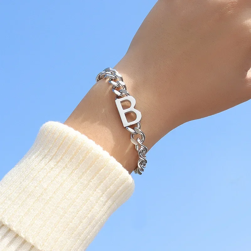 

Stainless Steel Letter B Bracelet Women Bracelets， Hip Hop Chunky Bracelet lovers Bracelet Couple Jewelry Gift