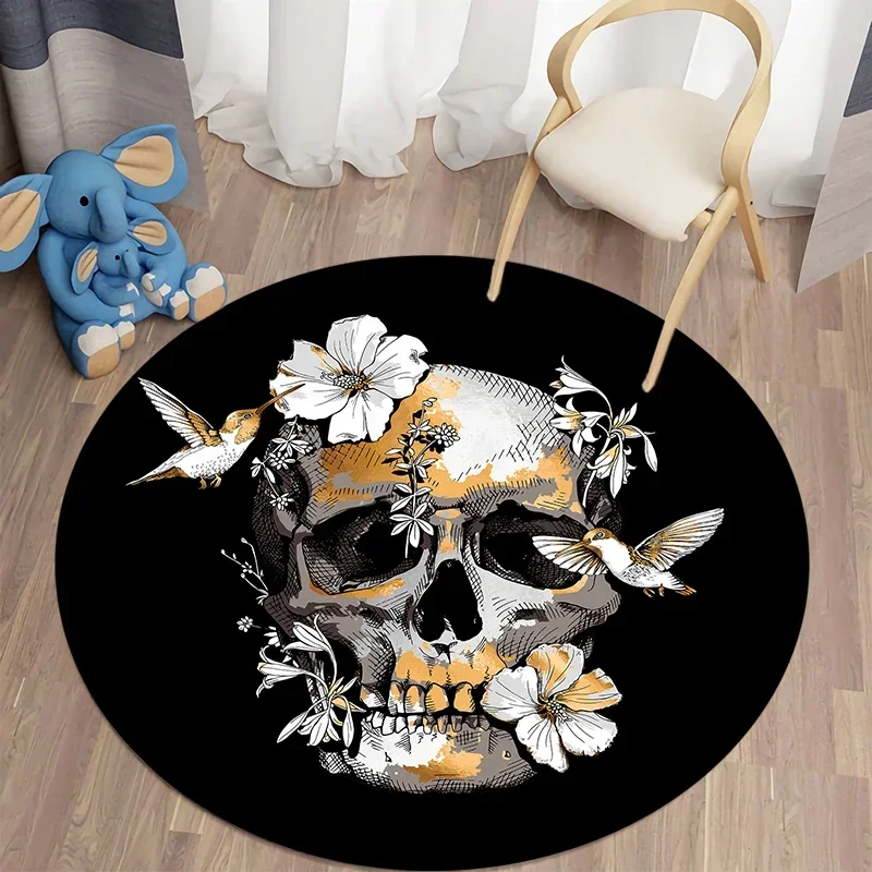 Skeleton horror art high-definition pattern circular carpet home living room sofa bedroom floor decoration