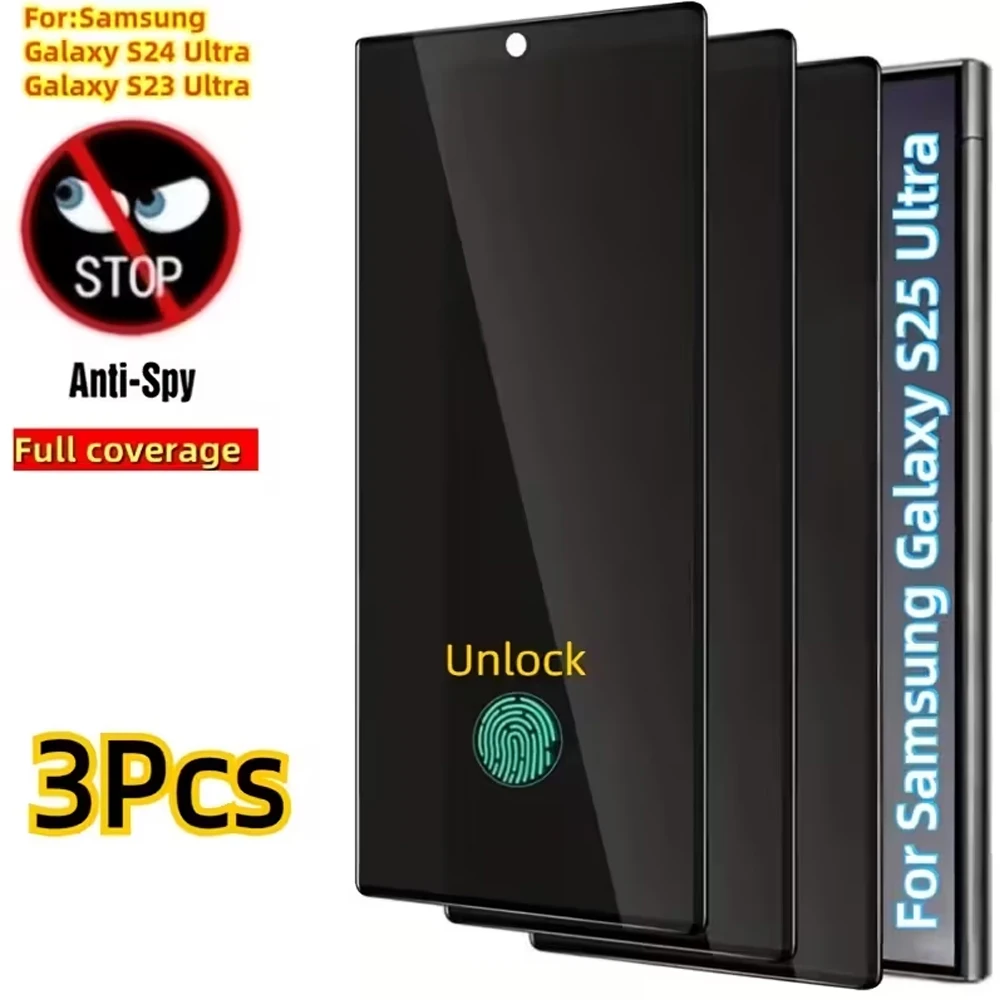3pcs For Samsung S25 Ultra Privacy Screen Protector Tempered Glass Ultra-Thin Unlocked Edition with Back Panel For S25 Ultra