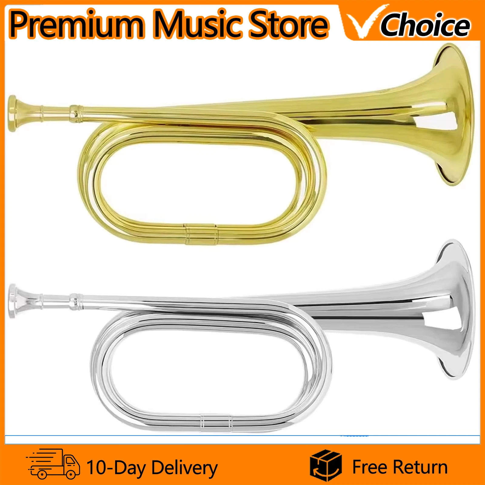 M MBAT Spanish Military Bugle C Key Bell Diameter 11cm with Mouthpiece for Marching Band Parade Ceremony Brass Wind Instrument
