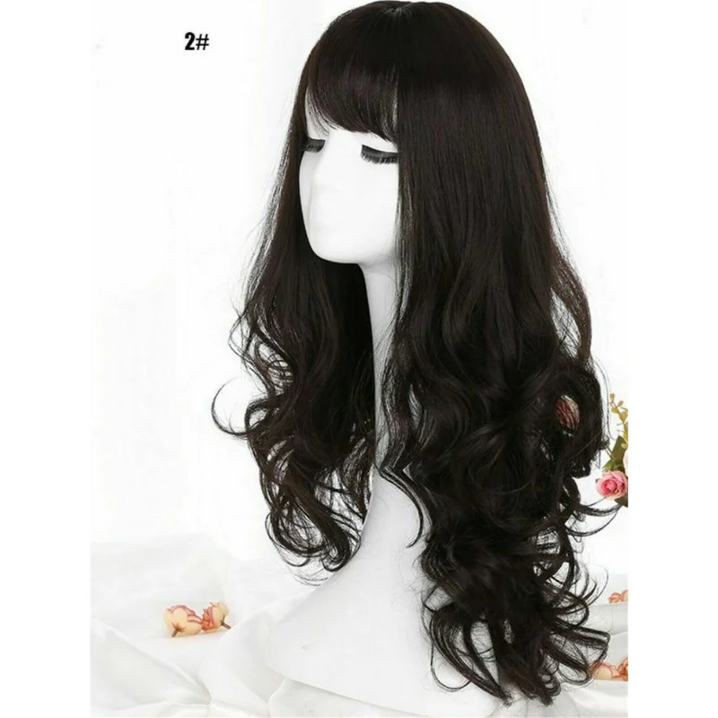 

Women Lady Trendy Party Function Fringe Long Curly Wavy Natural Look Hair Wigs