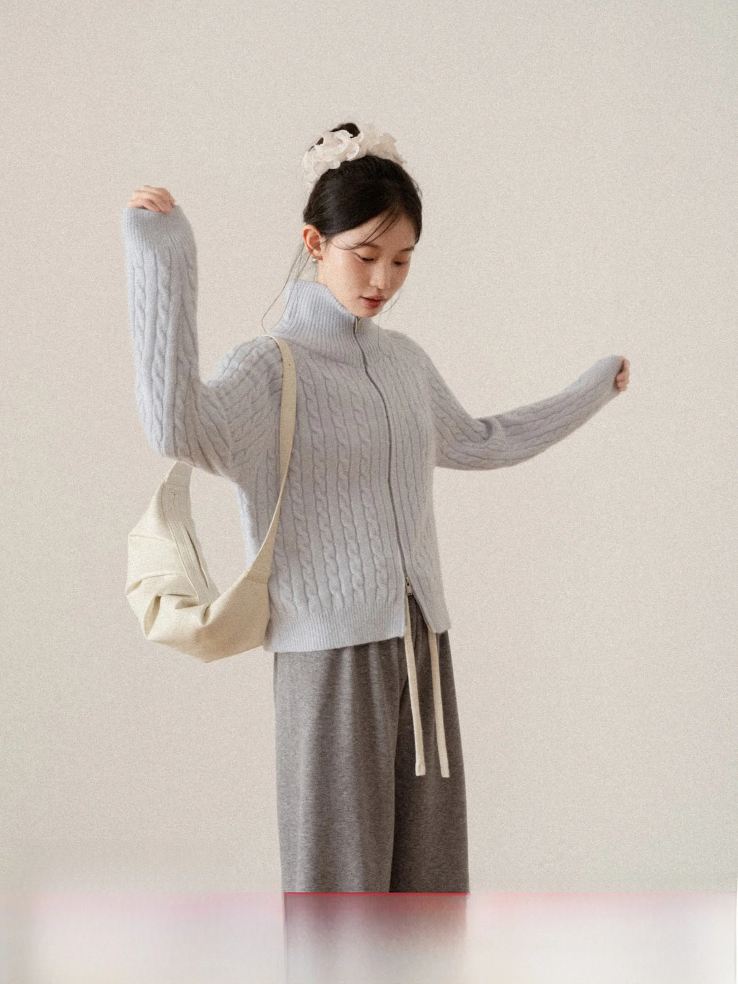 

Canton S Women's Knitted Sweater Loose Fit Winter New Sle Sweet Twist Pure Color Casual Long Sve Zipper Closure Top