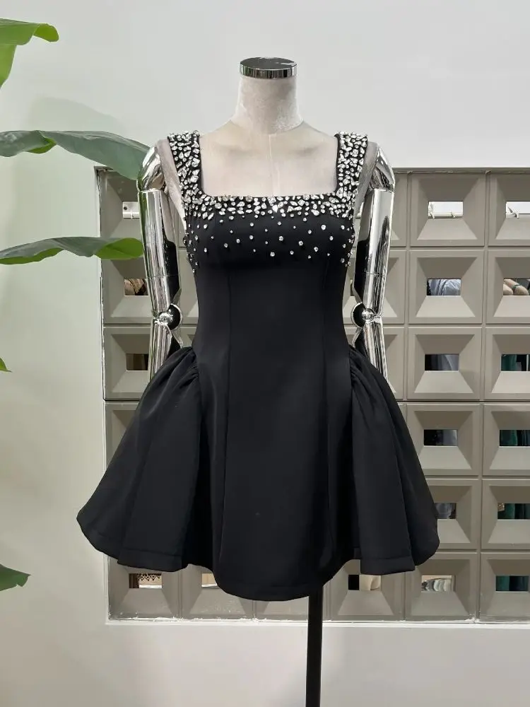 

Summer New Elegant High-End Party Evening Dress Short Skirt Diamond Slimming A-line Backless Strap Dresses Fashion Women's Wear