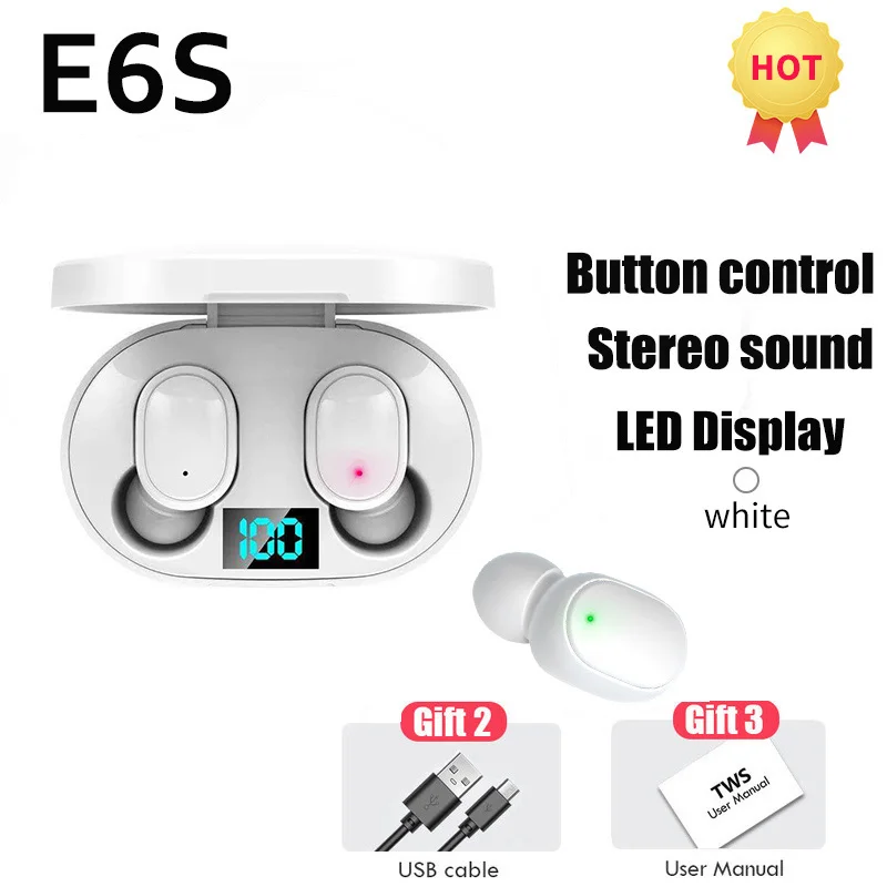 A6S TWS Kopfhörer Drahtlose Bluetooth-Kopfhörer Touch-Control-Ohrhörer mit HD-Mikrofon Sport-Wasserdichtes Headset für iPhone