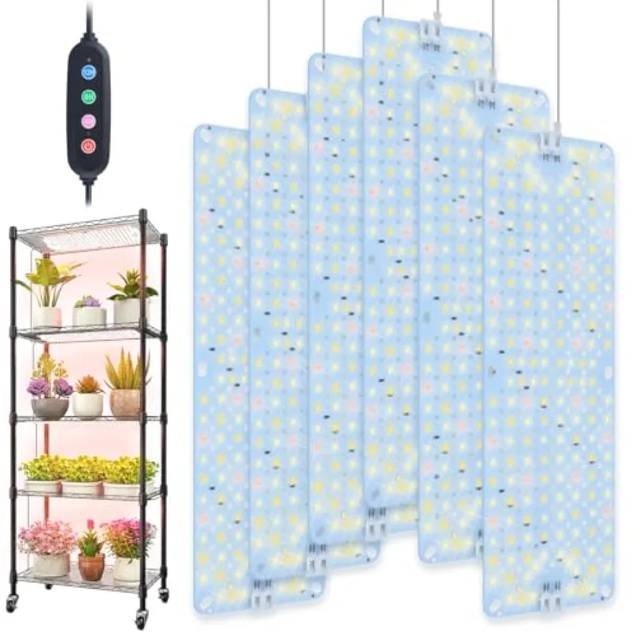 

Набор из 6 ультратонких фитоламп 2026 для рассады овощей, теплиц, растений под шкафами и на полках, с таймером 4/8/12 часов