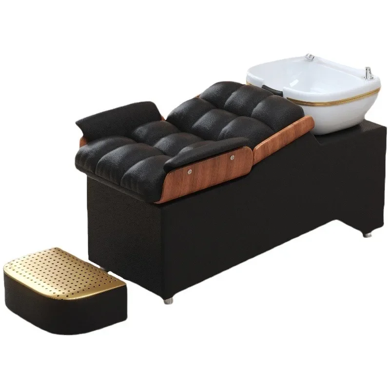 Barber Shop Shampoo Bed Modern Simple Style Leather Material Hairdressing Semi-Reclining Bed Hair Care Foot Stool Beauty Shop