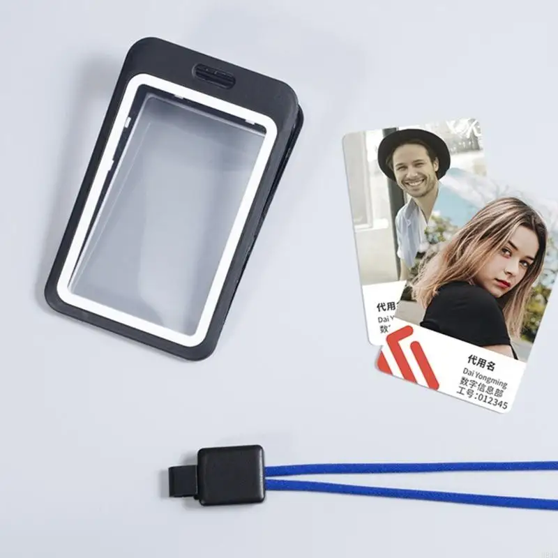 Retractable Lanyard and Card Holder Set Clear Card Case Badge Holder Retractable Keychain Neck Strap for Office School H8WD
