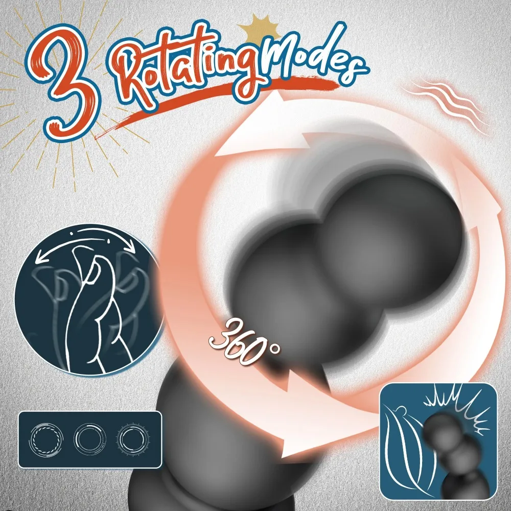 Male Prostate Massager Vibrator 360 Anal Beads Penis Ring 3 Rotation 10Vibration Modes Remote Butt Plug Sex Toys for Couples Men view 3