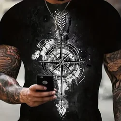 3d Compass T Shirts For Mens Short Sleeve Tops Vintage Streetwear O-Neck Pullover Sailor Clothing Retro Tees 6XL Male T-Shirts