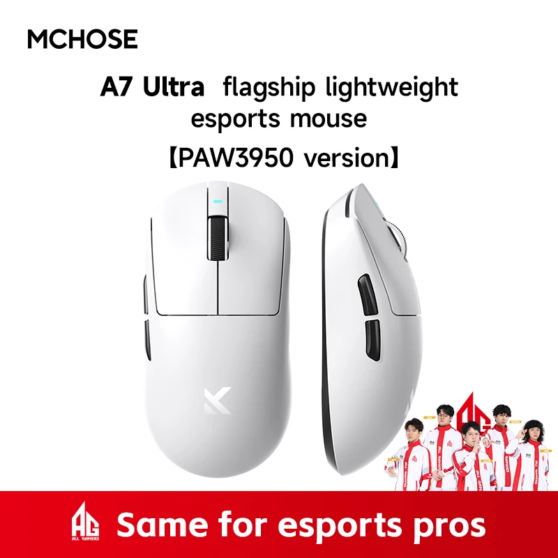HRUEDA MCHOSE A7 Pro Ultra Wireless Mouse Tri-Mode Gaming E-Sport-Maus PAW3950 Leichte 42000 dpi 8K Low Delay Ergonomie 500 mAh 4