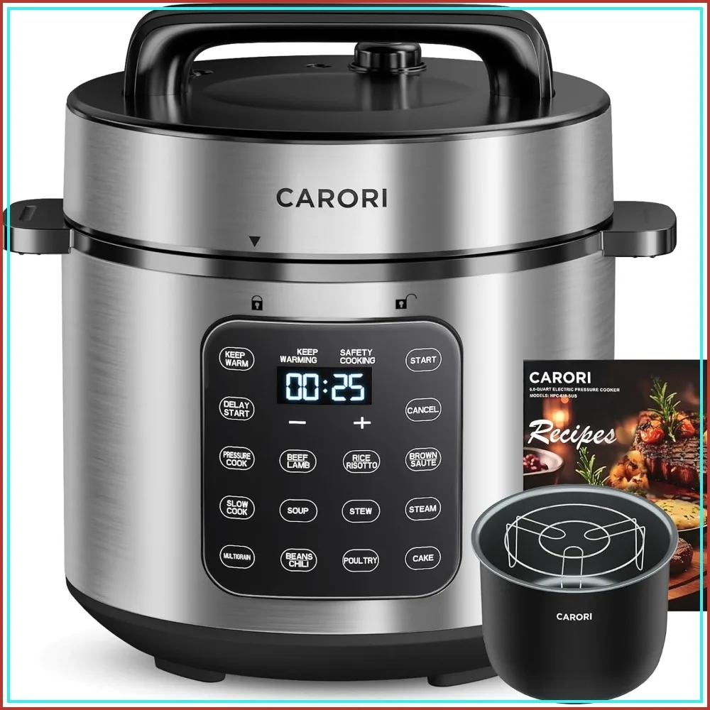 

6-Quart 9-in-1 Electric Pressure Cooker, 12 Preset Functions, Touchscreen, Non-Stick Pot, Fast Cooking, Safety Features