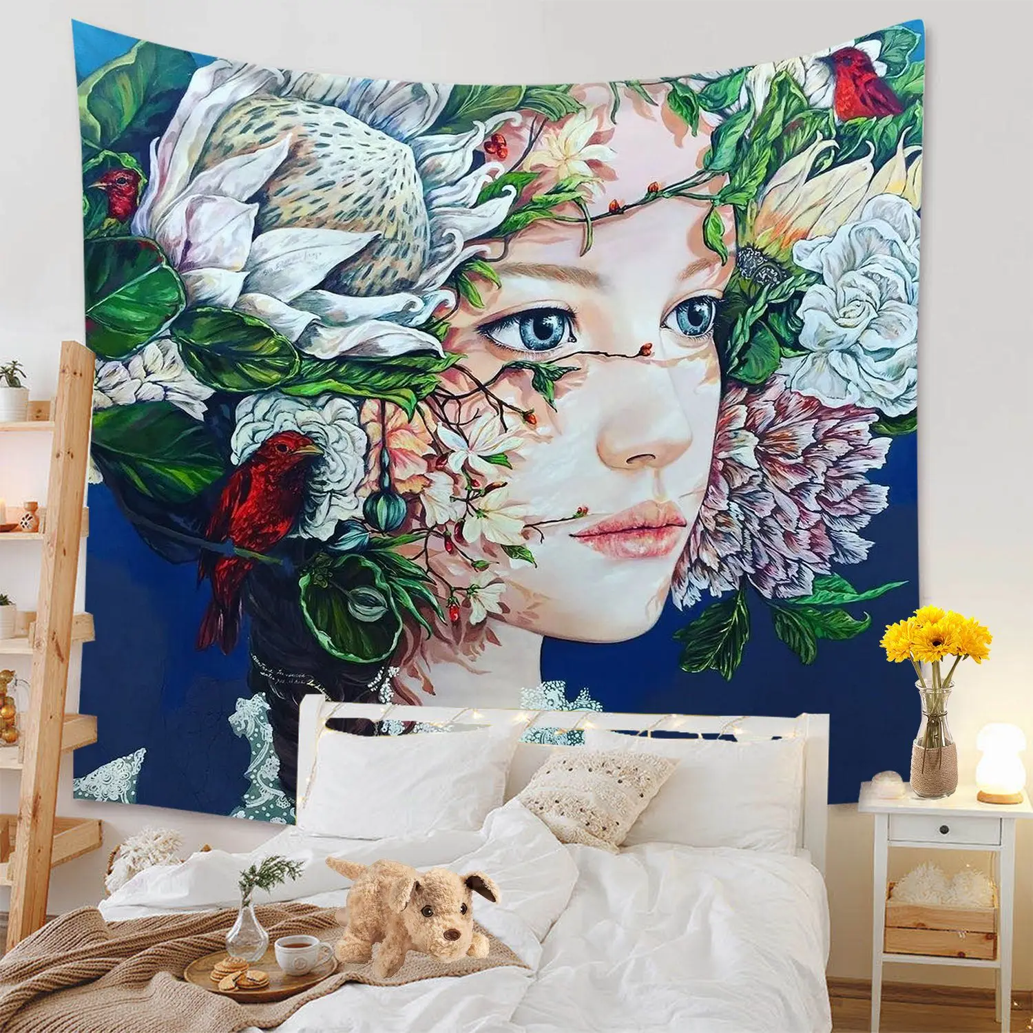 Flower Girl Tapestry Cute Girl Wall Tapestry for Girl Room Home Decoration Hanging Wall Tapestry Sweet College Dorm Room Decor