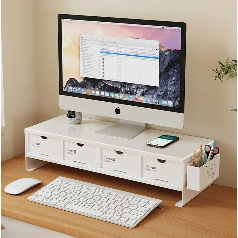 

Desktop Computer Stand with Drawers,Elevated Office Base,No Installation Needed,Screen Support,Storage Rack, Tidy Desk Organizer