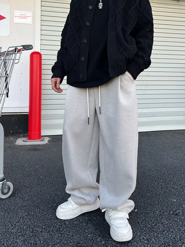 

Men's Winter Thiened Fce Wide Leg Sweatpants Casual Loose Fit Comfortable Cotton Blend Long Pants Trendy Faionable Laz...