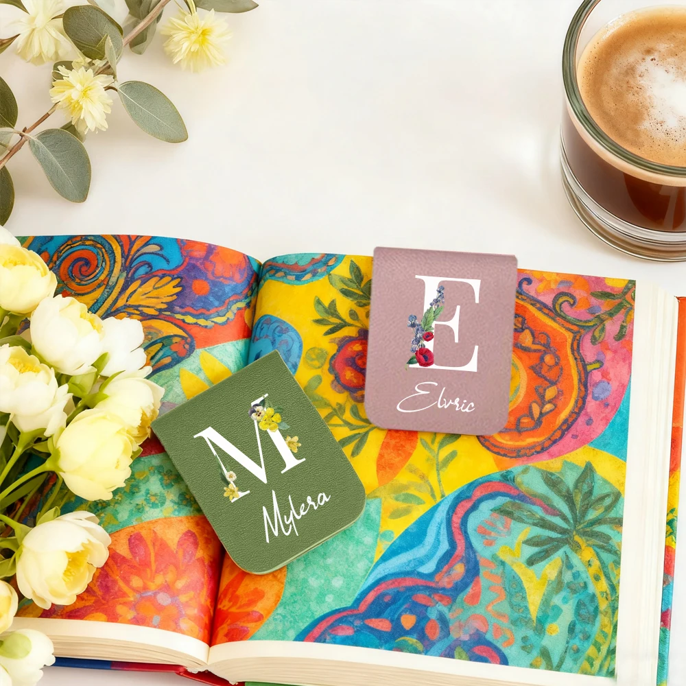 1 قطعة المرجعية المغناطيسية مع اسم مخصص ، الإشارات المرجعية مع الاسم وتصميم زهرة ، الحروف الأبجدية A-Z مع إغلاق مغناطيسي ، هدية لها #3