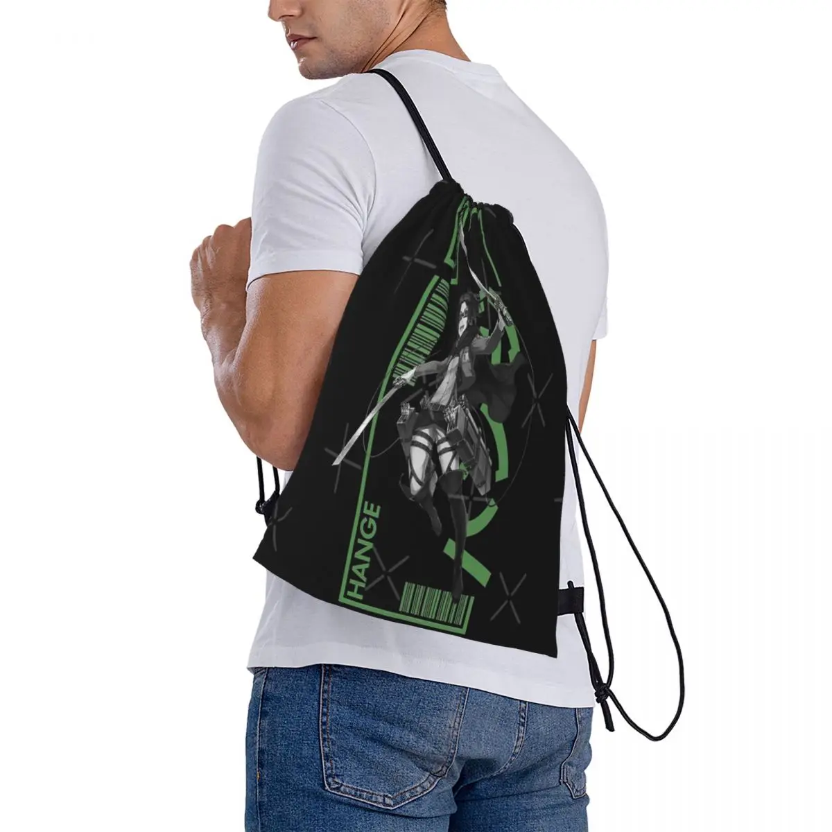 Hange Zoe - Attack On Titan Mochila para Homens, Tipografia 3 Drawstring Handbag, Shoulder Bag