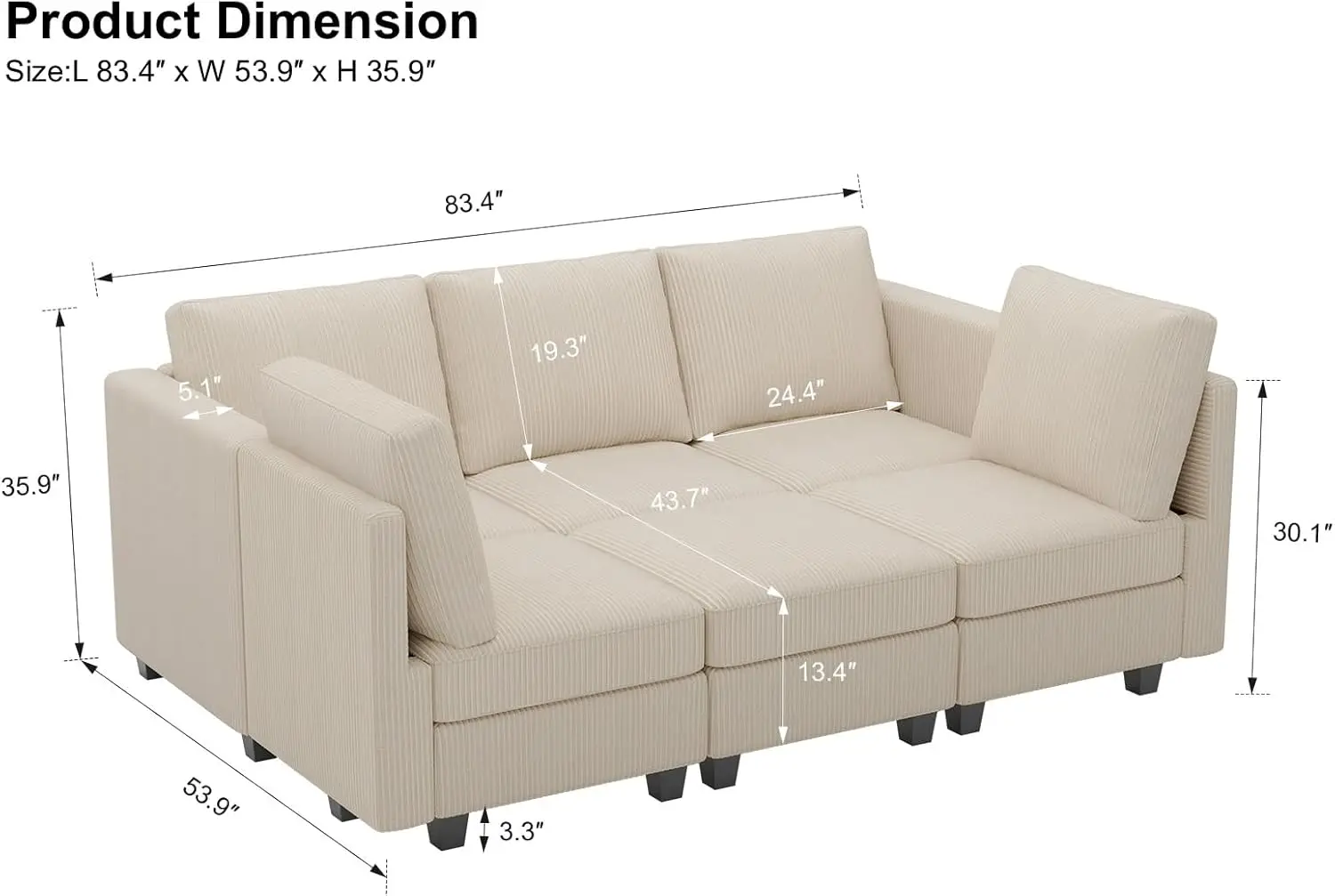 Sectional Sleeper with Storage Ottoman Corduroy Sectional Couch with Chaise Convertible Modern Sectional Sofa Couch Beige