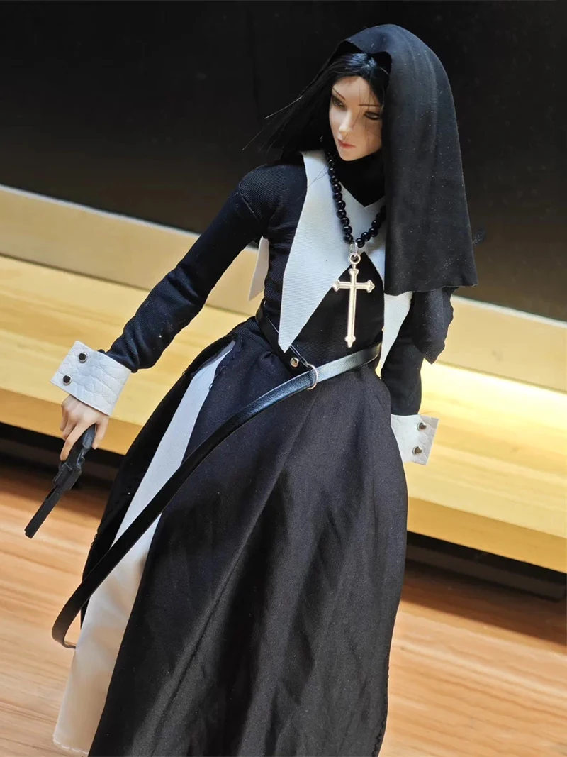 【옷만】1/6 스케일 여성 눈가리개 수녀 의상 세트(총, 눈가리개 액세서리 포함) 12인치 액션 피규어 바디 모델용