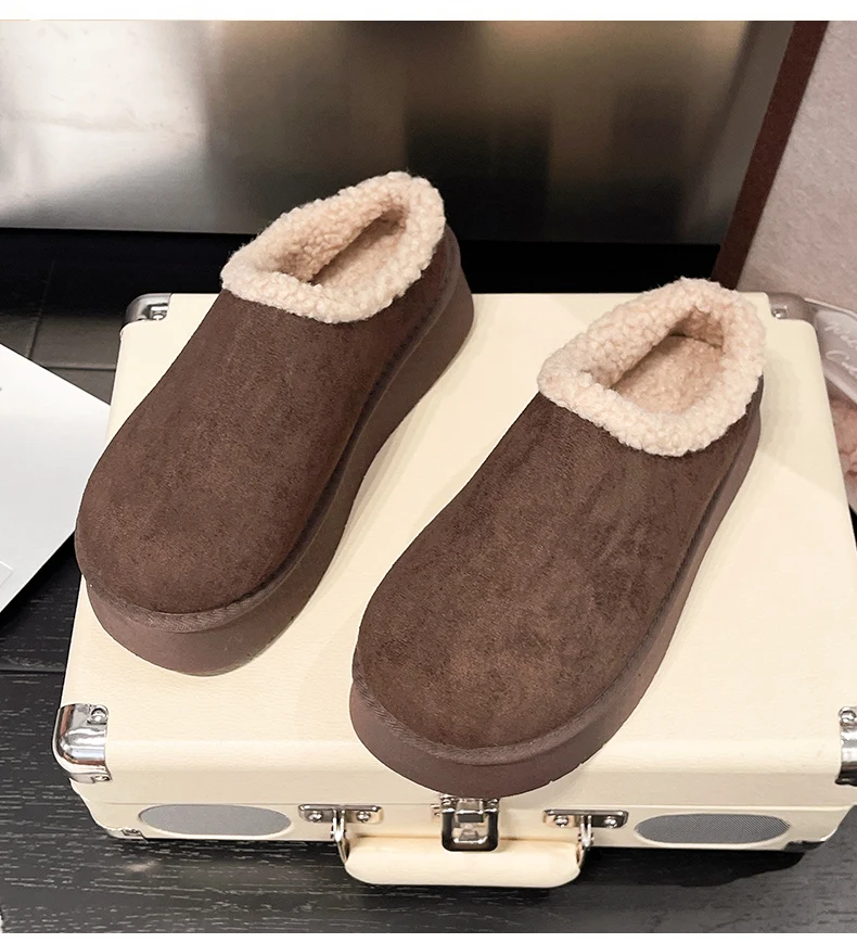 أحذية نسائية عصرية جديدة بنعال سميكة وقطيفة على قدم واحدة، أحذية ثلج بسيطة ومتعددة الاستخدامات ومريحة ودافئة #2