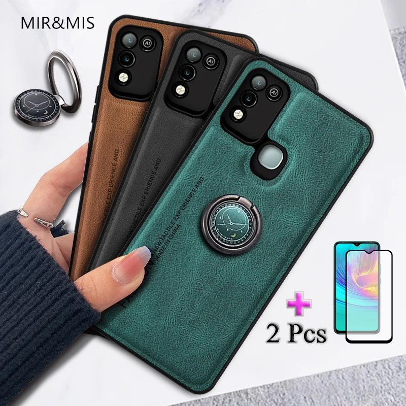 2 IN 1 For Infinix Hot 9 Play 10 Play 11 Play 12 Play Case Printed Fashion Case With Ring Bracket And Two Piece Ceramic Screen