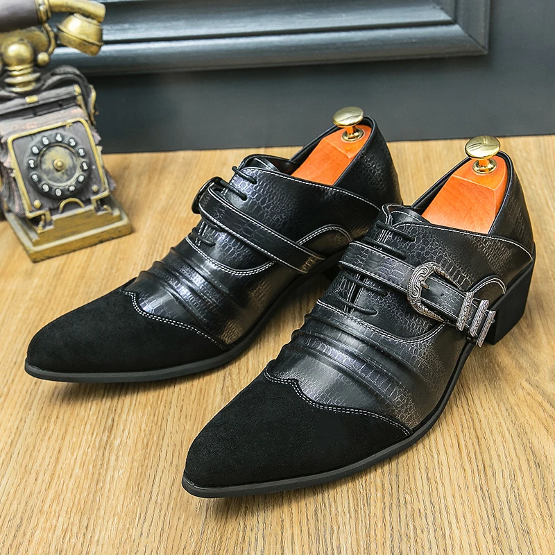 High Quality Men Luxury Brand pointed Toe Leather Shoes High Heels Men Wedding Shoes Non-slip Mens Banquet Dress Shoes Designer