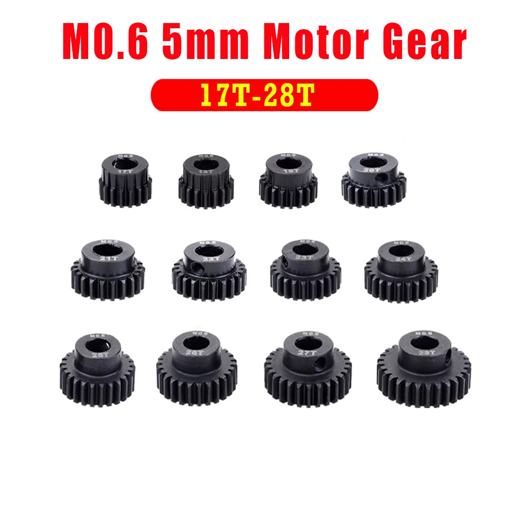 

M0.6 5mm 17T 18T 19T 20T 21T 22T 23T 24T 25T 26T 27T 28T Steel Metal Pinion Motor Gear for 1/8 RC Model Car 5mm Shaft Motor