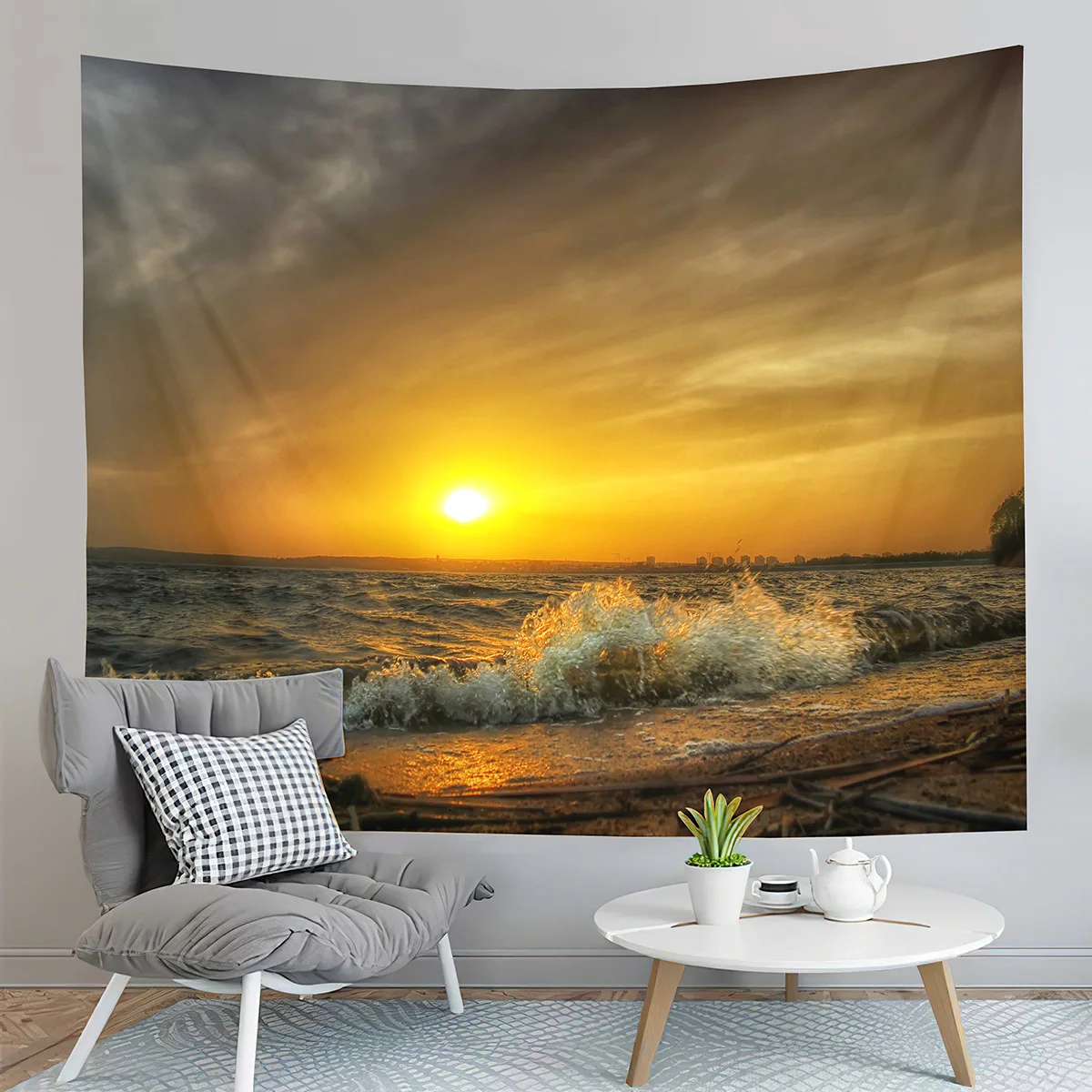 Beach Waves Tapestry Sunset Scenery Tapestry Minimalist Art Tapestry Home Living Room Dorm Bedroom Aesthetics Decor Tapestries