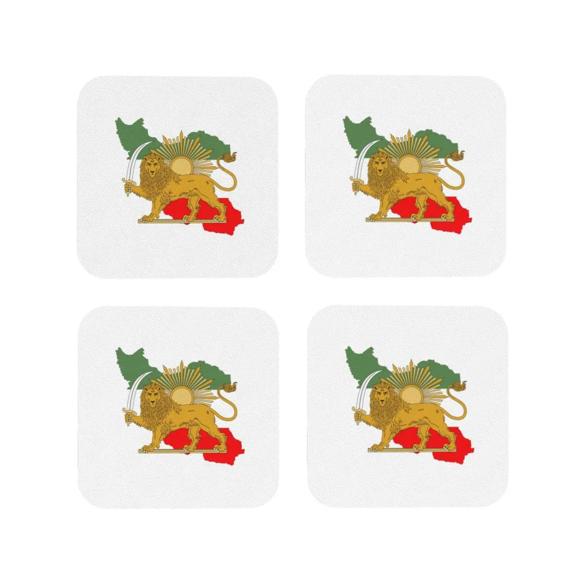 Iran Persia Map Flag Shir O Khorshid Lion And Sun Coasters Coffee Mats Mug Cup Tableware Pads for Home Kitchen Dining Bar