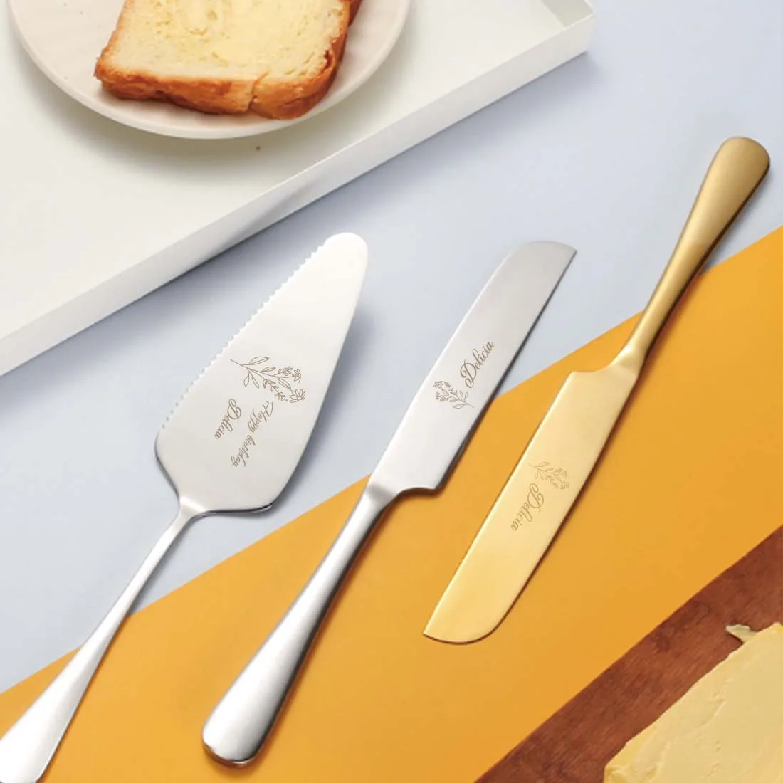 Custom Engraved Cake Knife and Server Set, Personalized Floral Name Utensils, Cake Cutting Kit, Party Keepsake Gift for Couples