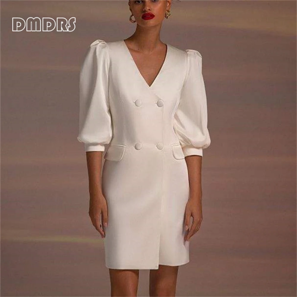 

Half Sleeve Women Suit Dress Double Breasted Formal Dress Daily Wear Women's Prom Gown Blazer Skirt Custom Made