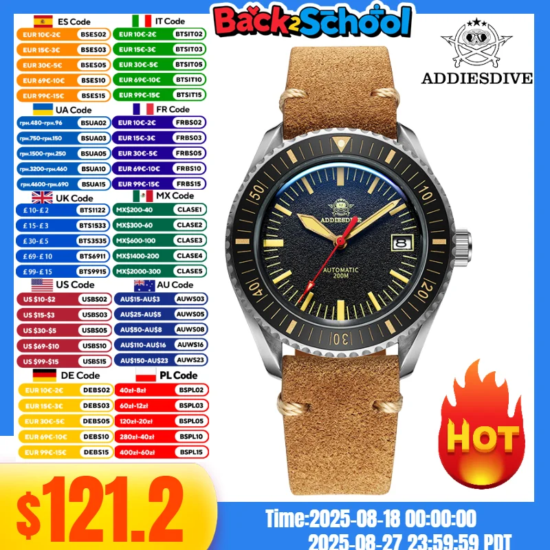 

ADDIESDIVE Men's Watch Sapphire Glass 200m Diving NH35 C3 Luminous Automatic Mechanical Watch Relogios Masculinos