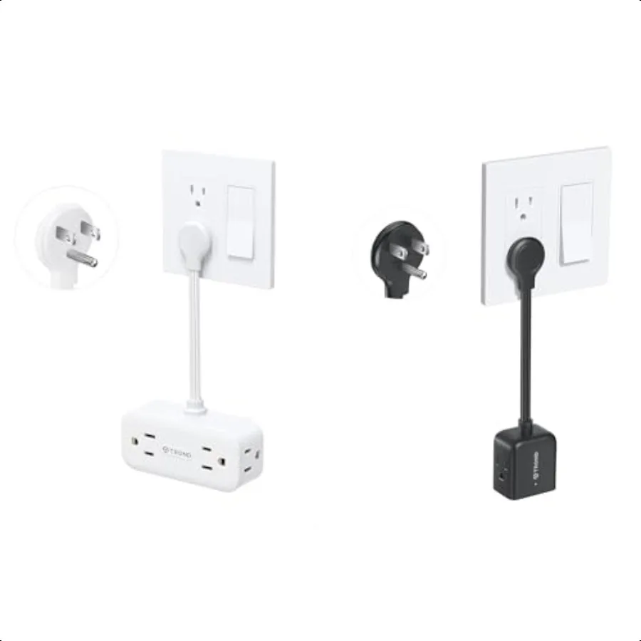 

Flat Outlet Extender with 6 Inch Cord Multi Plug Extension Outlet Splitter + Outlet Extender with 6 Inch Cord Flat Plug Adapter