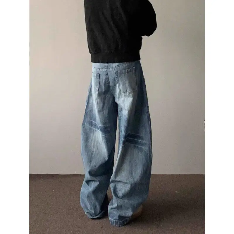 

Low Waist Wide Leg Knife Men's Jeans Youth Fashion Casual High Street Washed Loose Fit Straight Leg Denim Pants