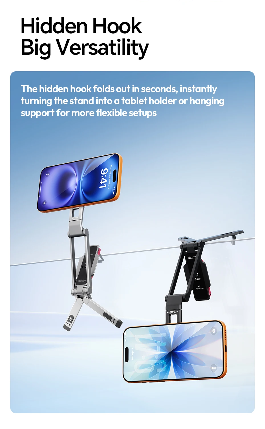 Ulanzi MA67 Overhead-Selfie-Stick mit Griff, magnetischer dreifach faltbarer Handyhalter für iPhone 17, 16, 15, Xiaomi, Huawei, für Vlog-Videos – Detail 10