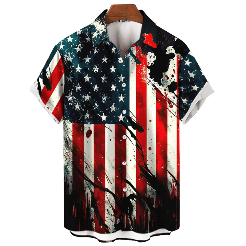 American Shirt Independence Day USA Print Short Sleeved Hawaii Shirts Summer Casual Shirts For Men Daily Holiday Streetwear Tops