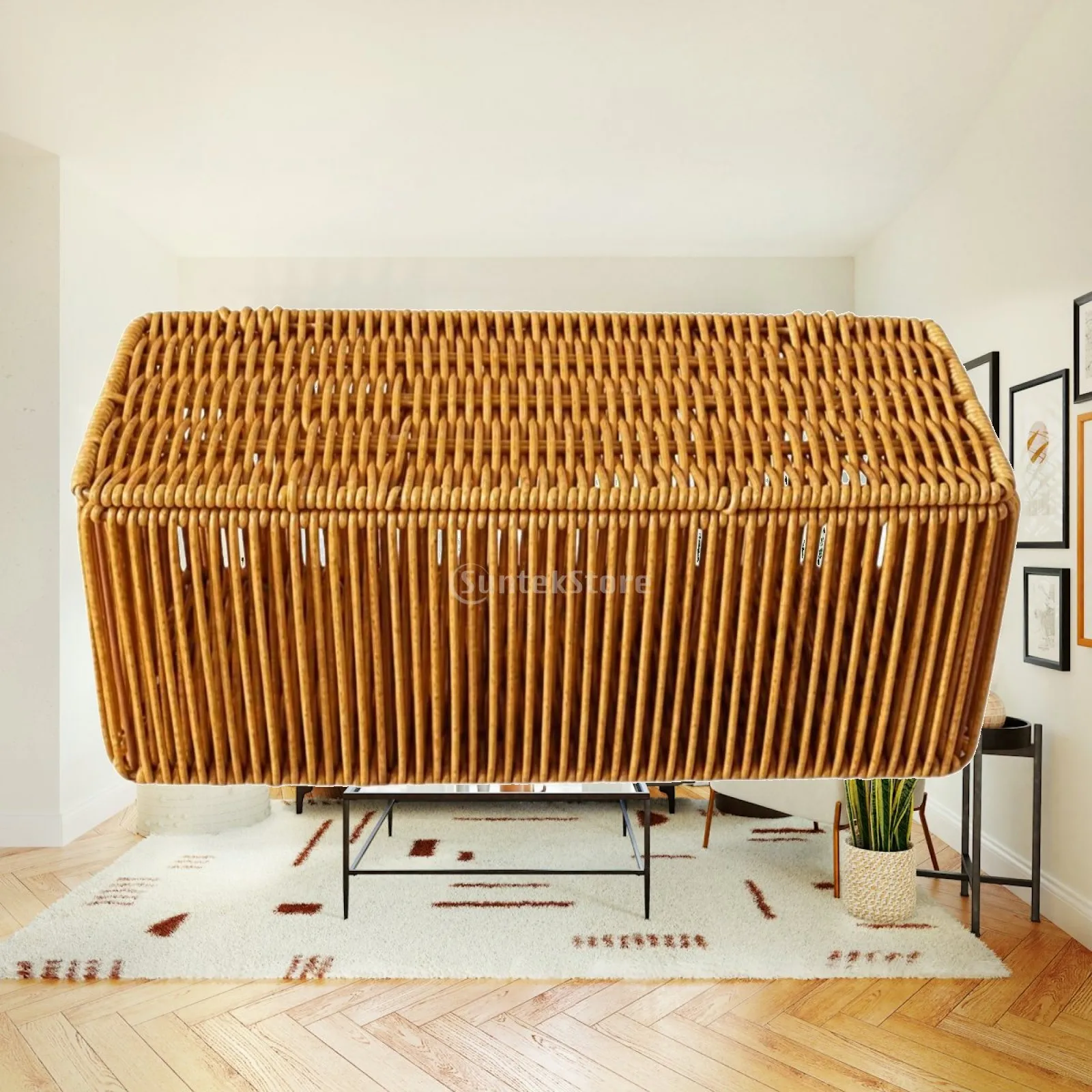 Imitation Rattan Cable Management Box for Entertainment Center Power Strip and Charger Organizer