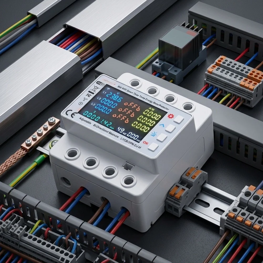 for Smart Three Phase Energy Meter 80A with WiFi Connectivity for TUYA App Remote Monitoring and Multi-Condition Protection