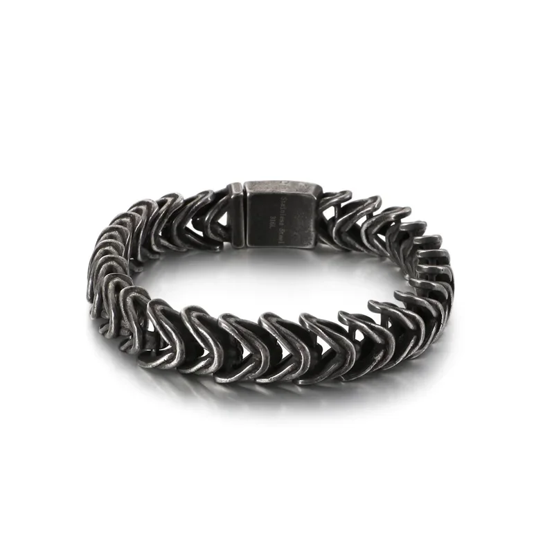 

High quality fashion cool men punk retro black chain titanium steel cross V shape buckle chain bracelets jewelry