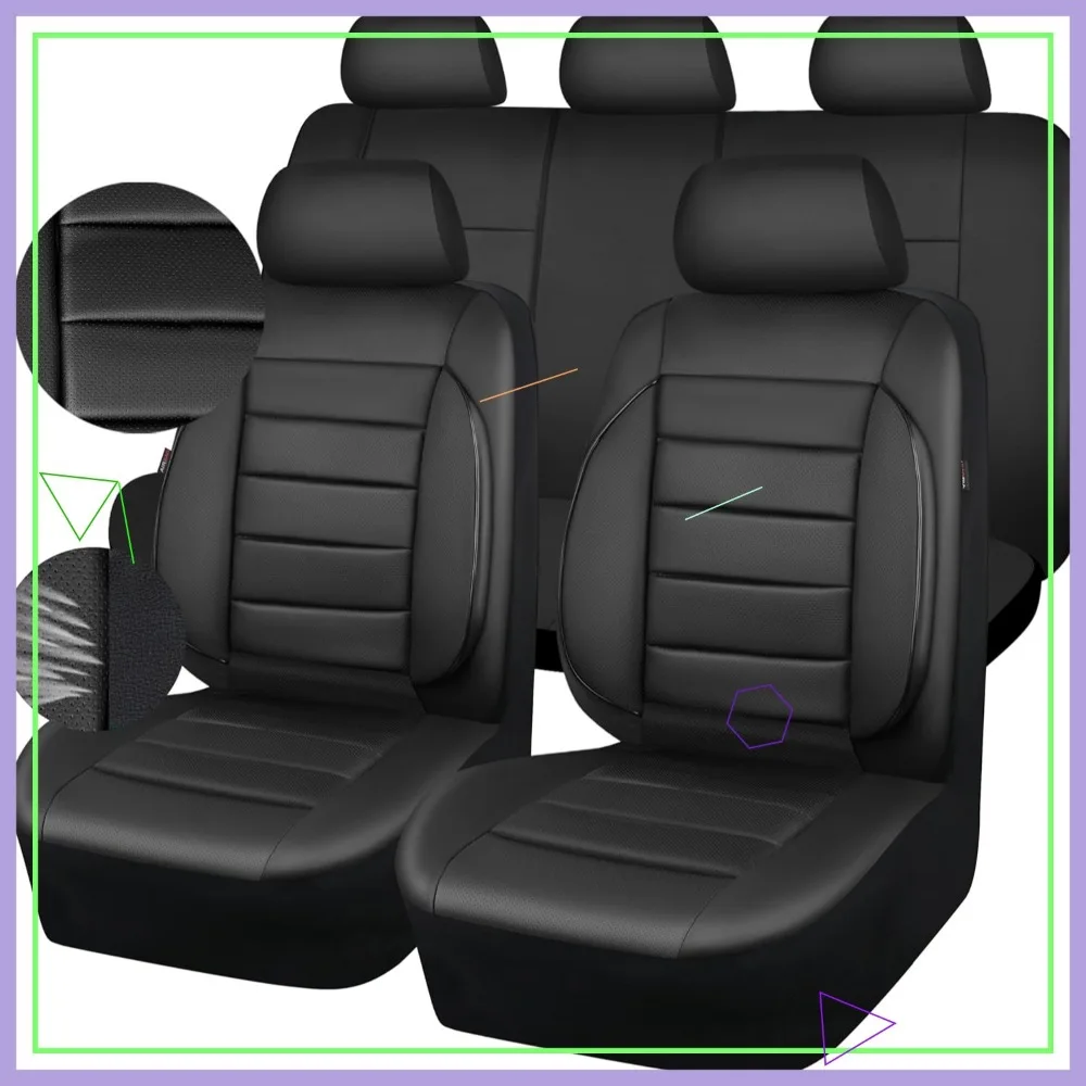

Universal Waterproof Leather Seat Covers Full Set with 3D Foam Back Support, Airbag Compatible for SUV Sedan Van