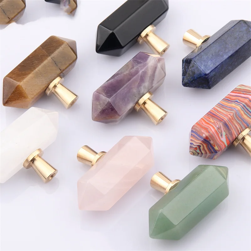 Manija de muebles con forma de carámbanco de 50mm, perilla de cajón de latón, manijas de cristal blanco rosa para cocina, puerta de armario de vino, tiradores de armario Diy