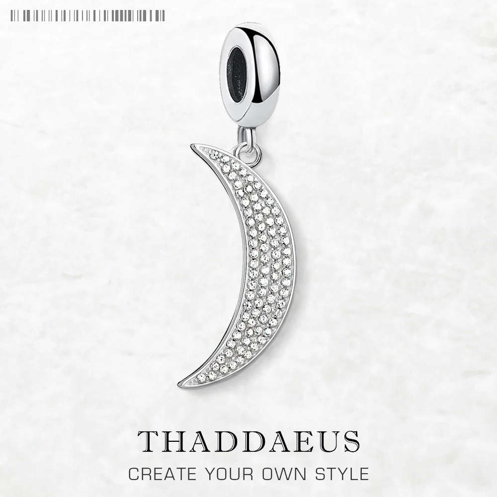 

White Zircon Moon Dangle Charms Pendant European Style Pure 925 Sterling Silver Trendy Jewelry for Women