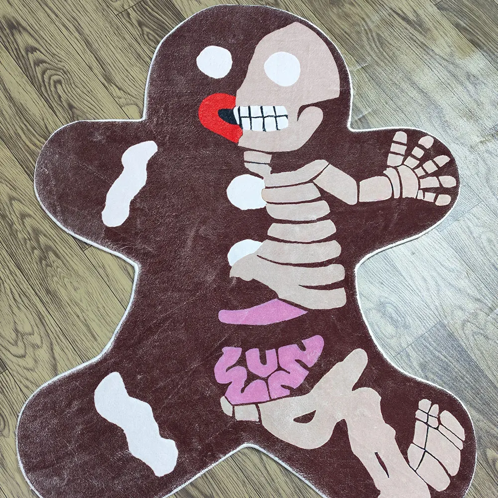 

Gingerbread Skeleton Printed Rug, Cartoon Customized Anti-Slip Carpet, Christmas Decor Halloween Gift Seeing Ghost Bedroom Rug