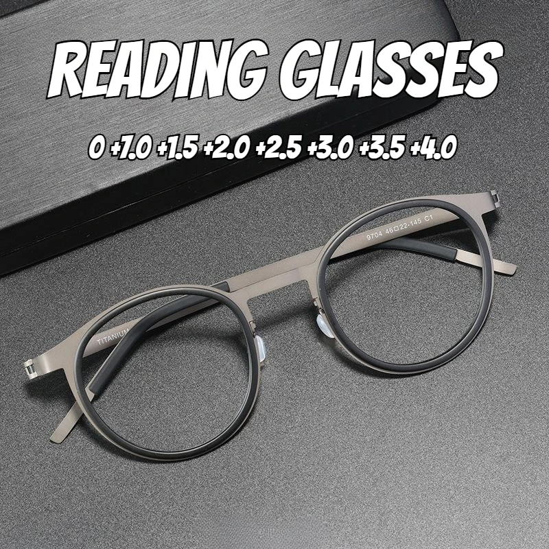 

Neutral Retro Ultra-light Round Frame Farsighted Glasses Fashionable High-definition Blue Light Blocking Reading Glasses +4.0
