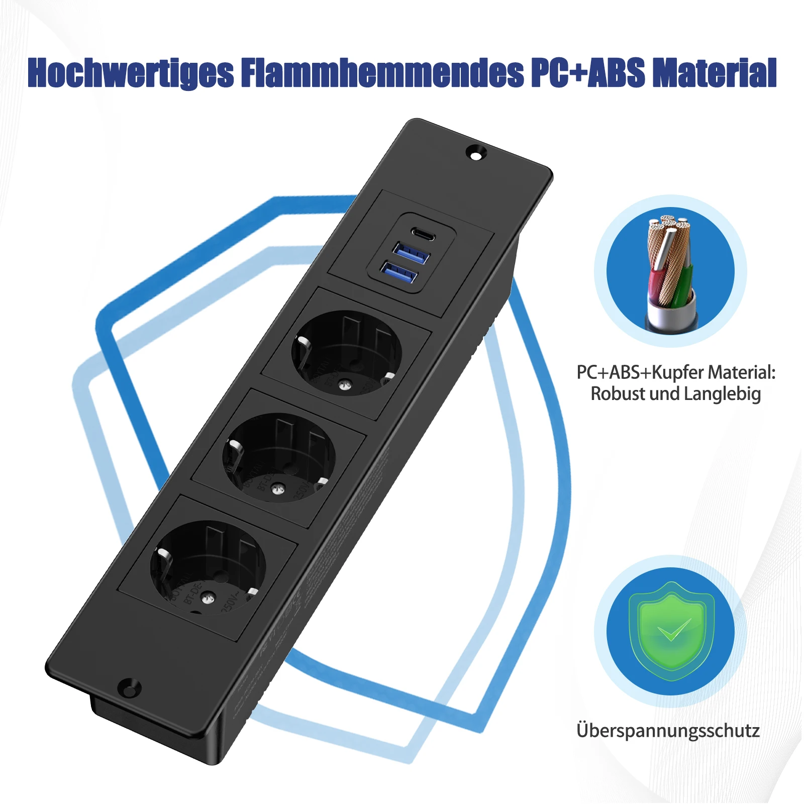 EU KR Table Bulit in Sockets Desktop Recessed Sockets with 3AC Outlets 2 USB Fast Charge TYPE-C Hidden Electric Power Strip image 5