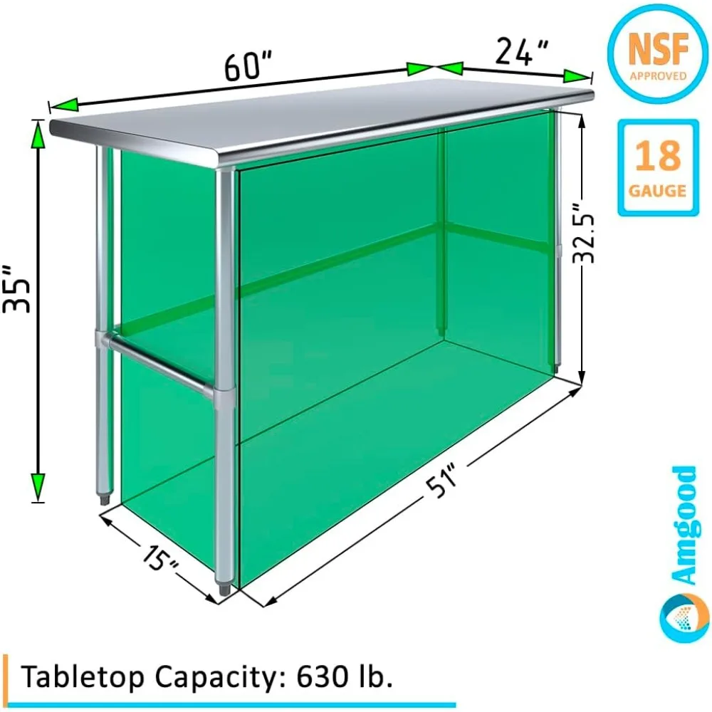 X 60 AmGood طاولة عمل من الفولاذ المقاوم للصدأ |   مقعد المرافق التجاري والسكني للمطبخ |   طاولة الإعداد المعدنية NSF