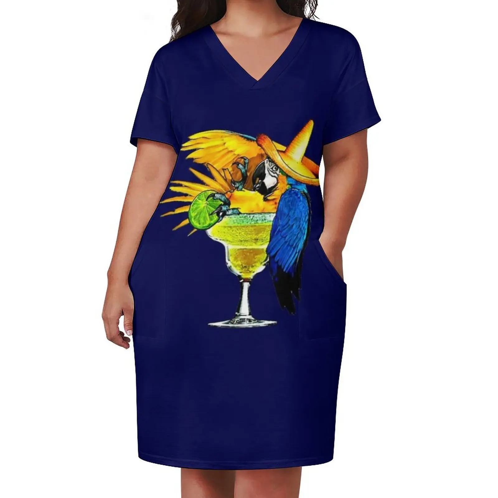 Parrot Drinking Tequila Loose Pocket Dress beach dress luxury dresses