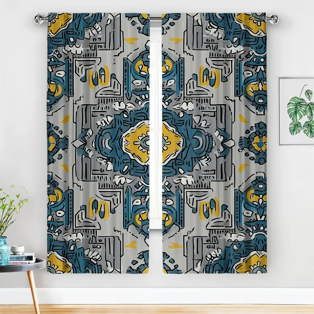 He Tribe Wind Printed Curtain 2pc Set 60 × 150cm Cotton Blended Light Light Transparent Decoration Use