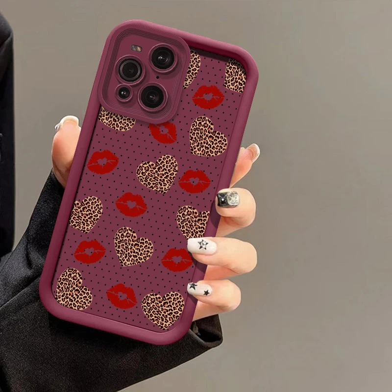 حافظة هاتف فاخرة مضادة للصدمات لهاتف OPPO F19 Pro Plus F19S F21 Find X8 X5 Pro X3 Lite F9 F17 ليوبارد الحب القلب الشفاه غطاء مطبوع